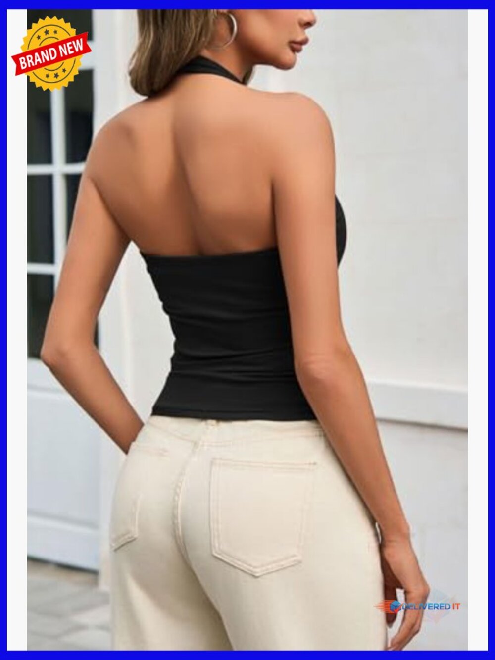 Sexy Halter Neck Backless Tank Top Stretch Fabric Workout Going Out - Picture 2 of 7